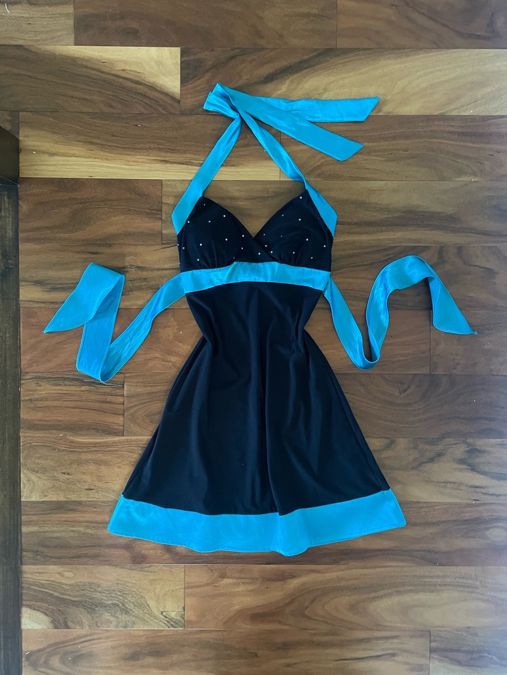 Y2K Black and Teal Halter Dress